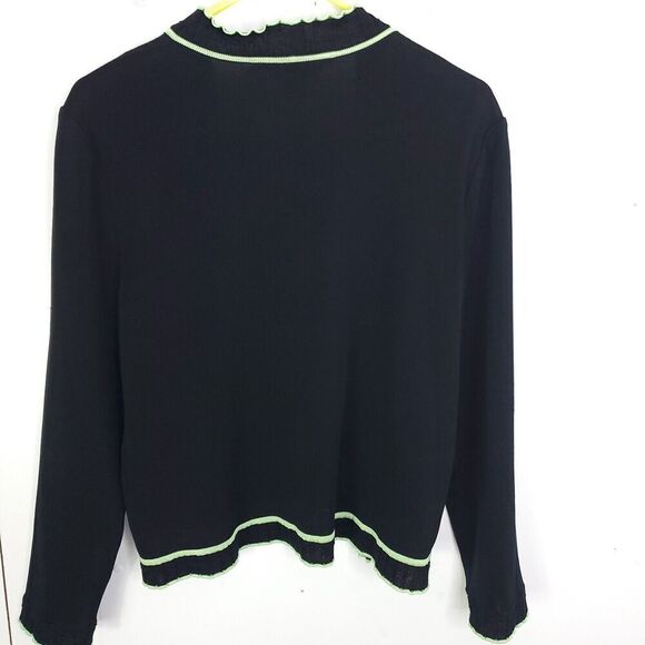 Ming Wang Sweater Womens M Acrylic Open Black Lime Trim Career Mature Modest - Picture 2 of 7